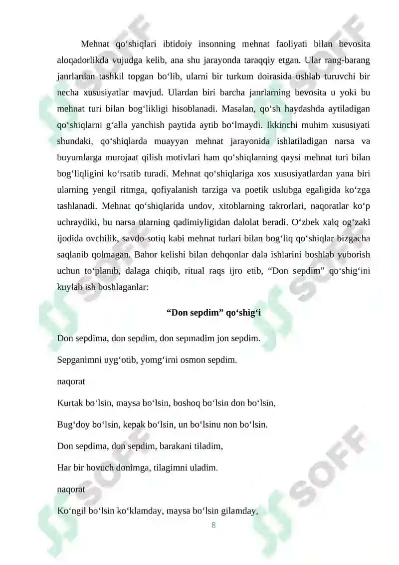 Marosim folklori janrlari va ularning badiiy talqini 8