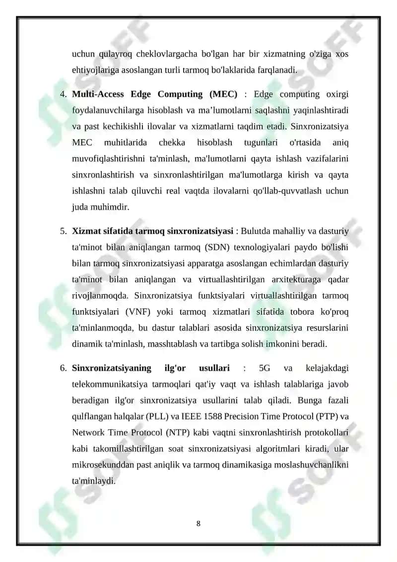 TELEKOMMUNIKATSIYA ALOQA TARMOQLARIDA SINXRONIZATSIYA 8