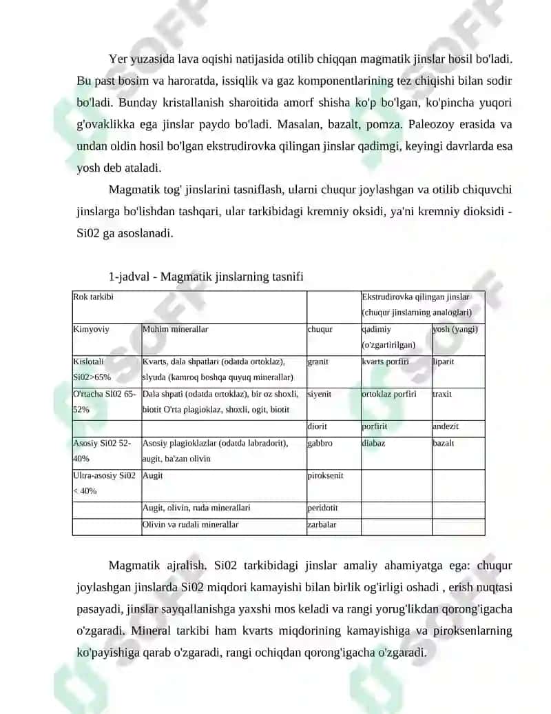 Magmatik tog’ jinslari va ularning xarakteristikasi 8