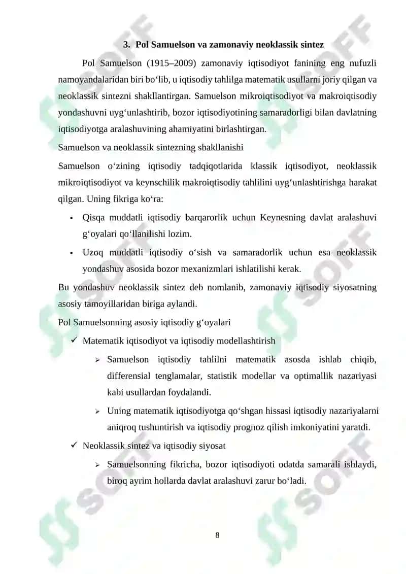 Neoklassik sintez bosqichlari: A. Mardhall va P. Samuelson 8
