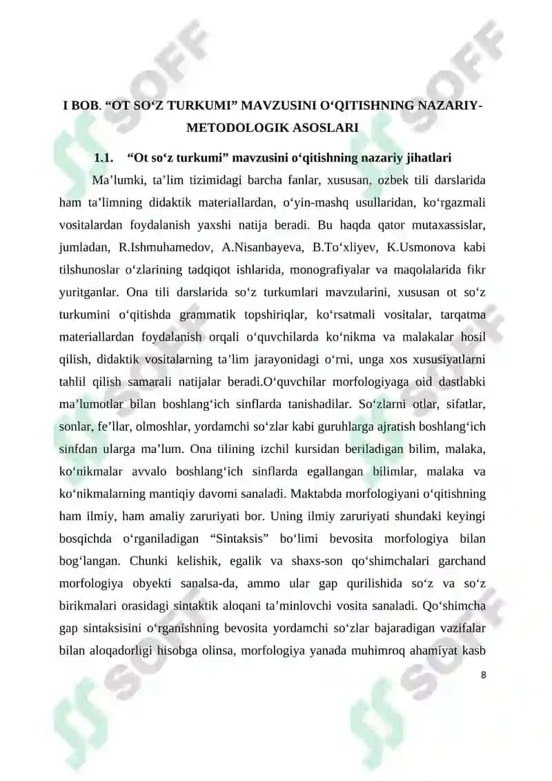 "Ot so‘z turkumi" mavzusidagi KURS ISHI 8