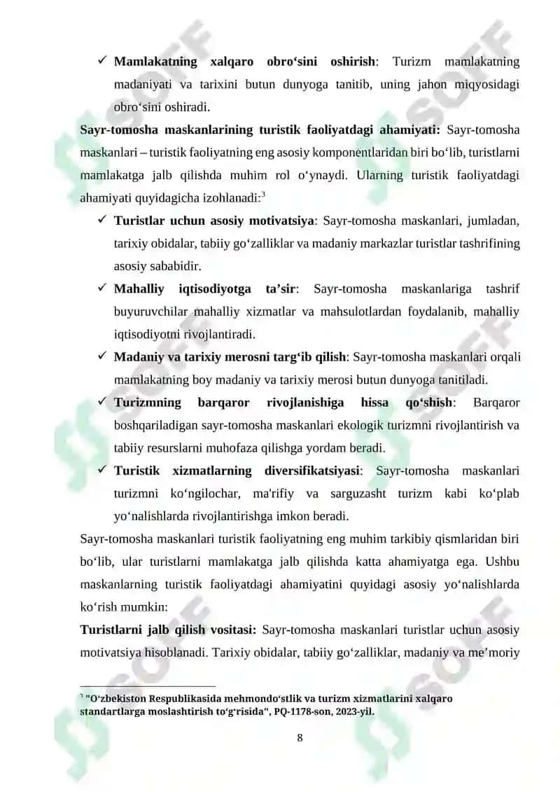 MEHMONDO‘STLIK INDUSTRIYASINI RIVOJLANTIRISHDA SAYR-TOMOSHA MASKANLARINING O‘RNI 8