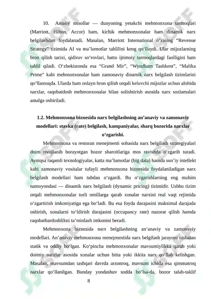 “DINAMIK NARX BELGILASH (DYNAMIC PRICING) TIZIMI: MEHMONXONALAR MISOLIDA” 8