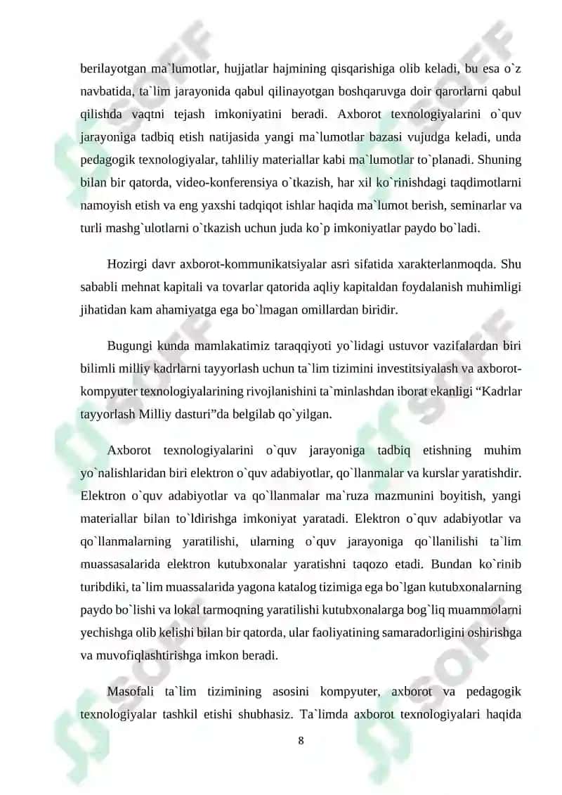 SAVOD O’RGATISH DARSLARIDA AHBOROT TEXNALOGIYALARIDAN FOYDALANISH 8