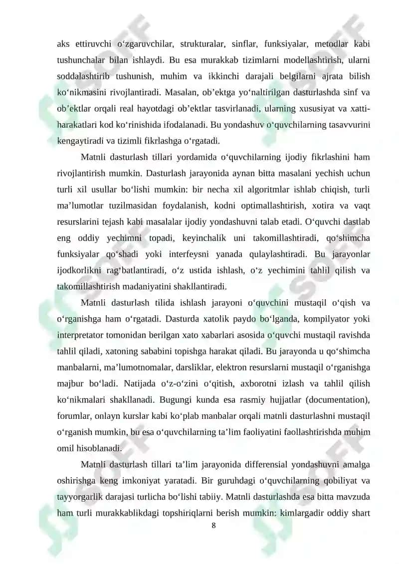 Matnli va grafik interfeysda dasturlashni taqqoslash metodikasi 8