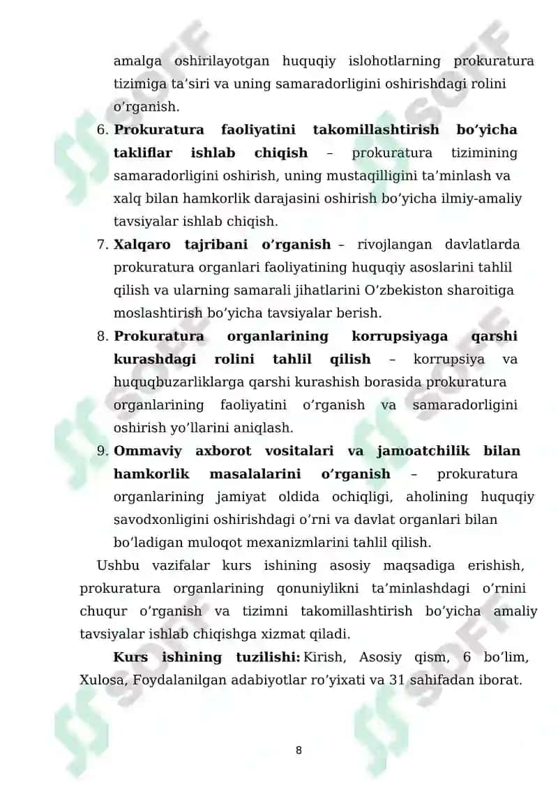 QONUNIYLIKNI TA’MINLASHDA PROKRATURA ORGANLARINING FAOLIYATI 8