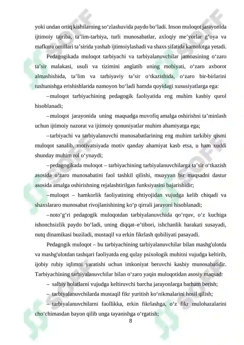 MULOQOT ASOSIDA MA'NAVIY MADANIYATNI SHAKLLANTIRISH 8