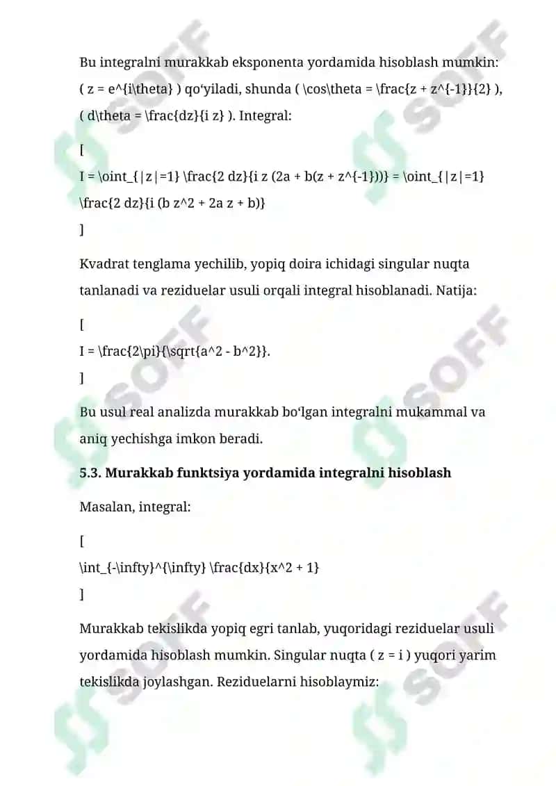KOMPLEKS O‘ZGARMUVCHAN FUNKSIYALAR, ULARNING INTEGRALLARI VA KOSHI TEOREMASI 8
