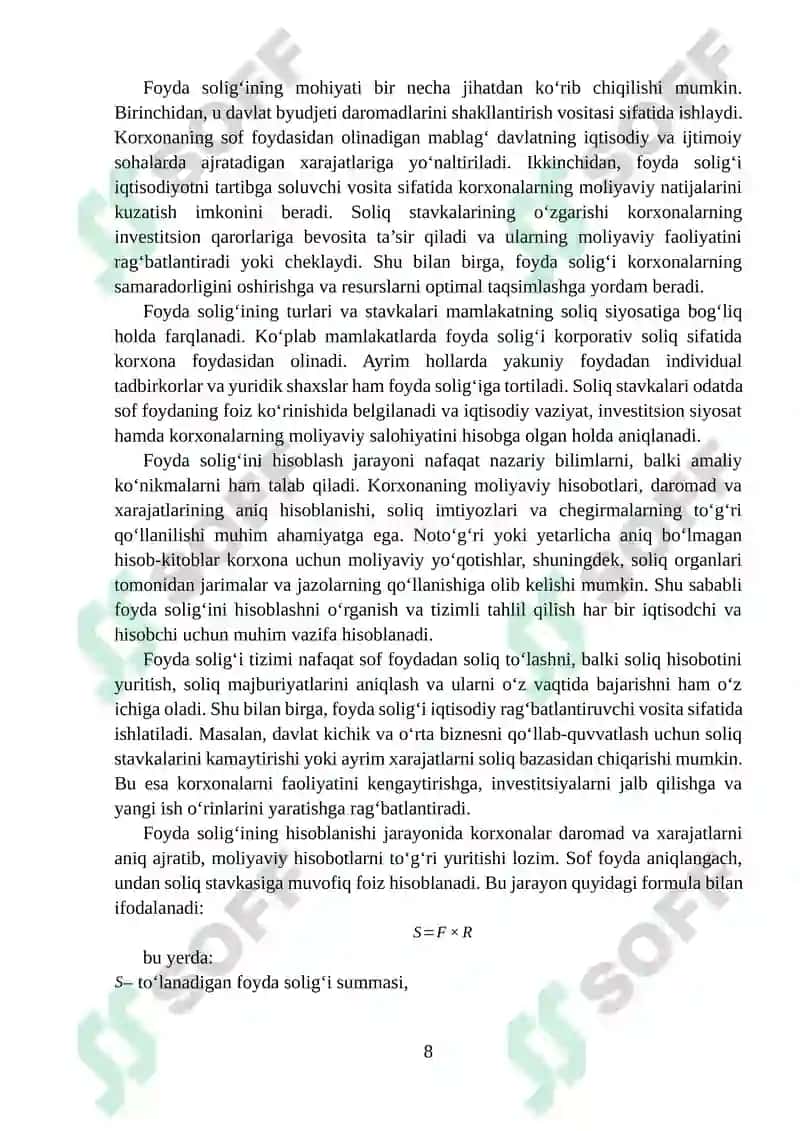FOYDA SOLIG'INI HISOBLASH 8