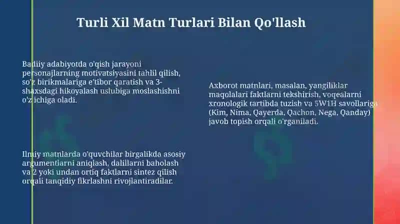 "Birgalikda oʻqiymiz metodidan foydalanish" 8