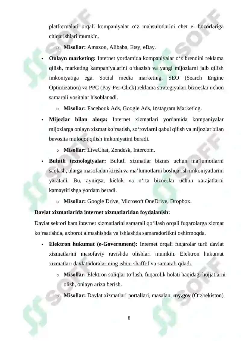 Internet xizmatlari va ulardan faoliyatda foydalanish 8