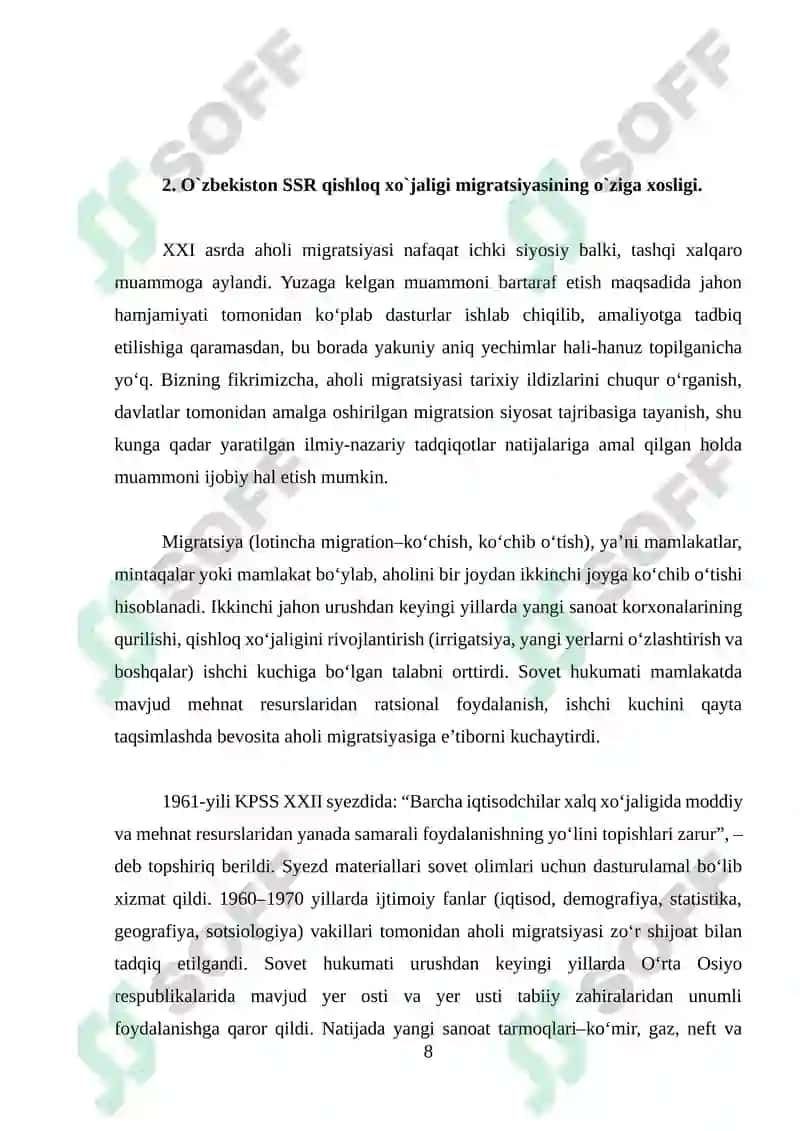 O`zbekiston SSR aholi migratsiyasining o`ziga xosligi 8