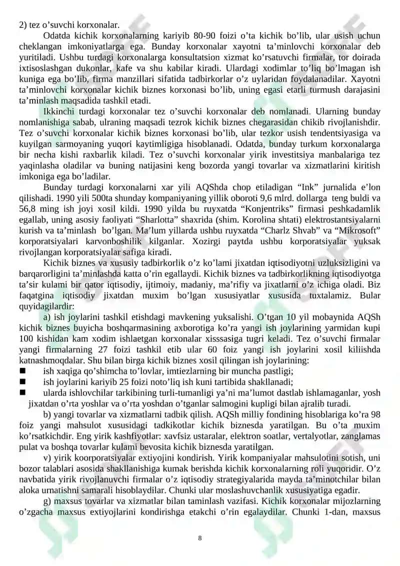Tadbirkorlik asoslari 8