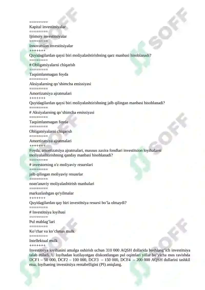 “INVESTITSIYA” FANIDAN TESTLAR 8