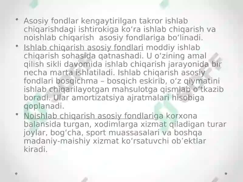Korxonaning asosiy fondlari va ishlab chiqarish quvvati 8