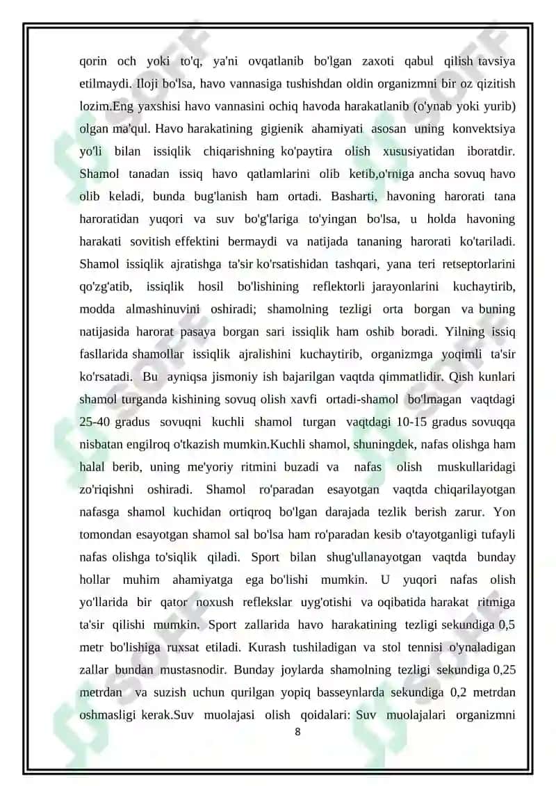 Tabiatning sog’lomlashtiruvchi kuchlari va gigiyenik omillar 8