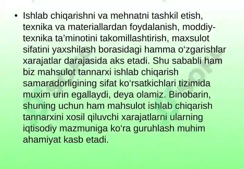 Ishlab chiqarish xarajatlari 8