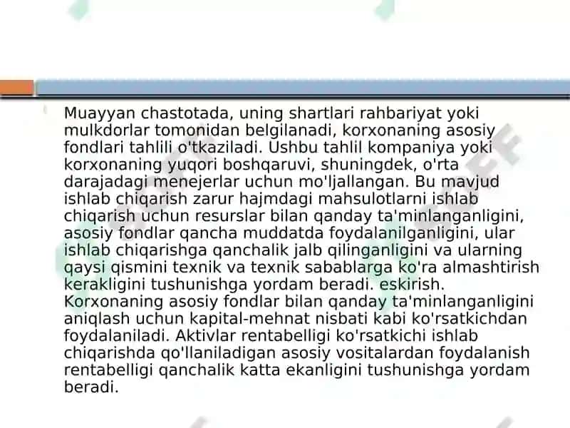 Korxona asosiy fondlaridan foydalanishni yaxshilash yo’llari 8