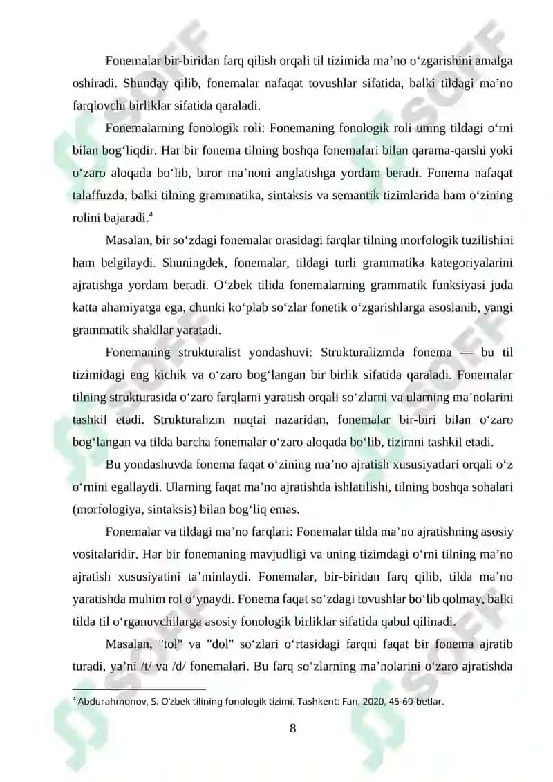 O‘zbek tilida fonemalarning integral va differensial beldilari 8