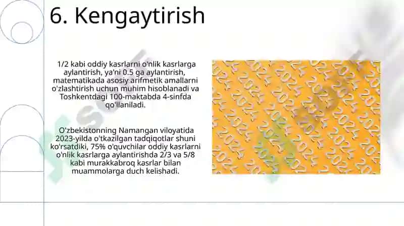 Oddiy kasrni o'nli kasrlarga aylantirish 8