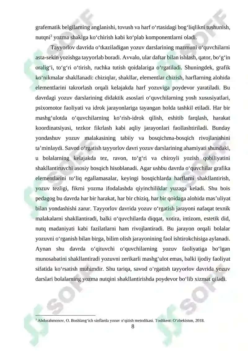 SAVOD O‘RGATISH TAYYORLOV DAVRI YOZUV DARSLARINI TASHKIL ETISH 8