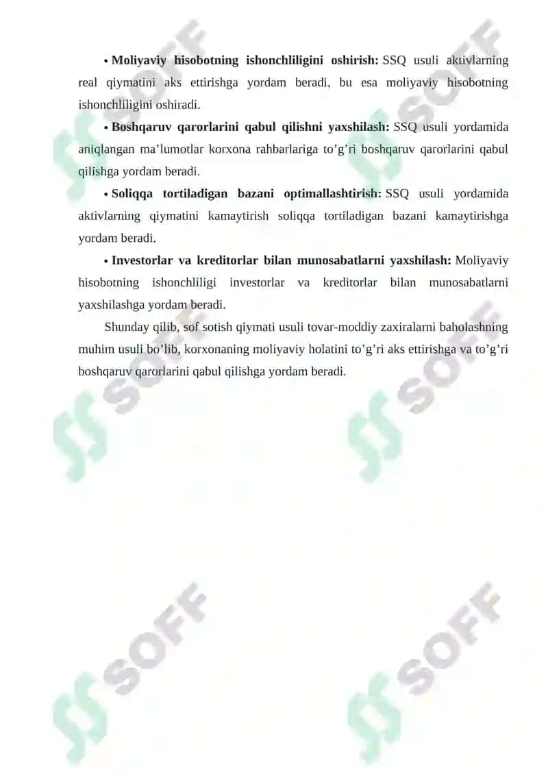 SOF SOTISH QIYMATI USULI 8