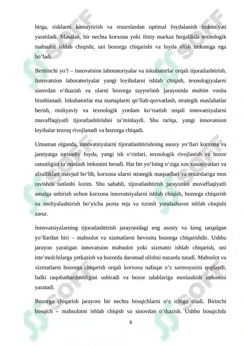 INNOVATSIYALARNING TIJORATLASHTIRISH MEXANIZMLARI 8