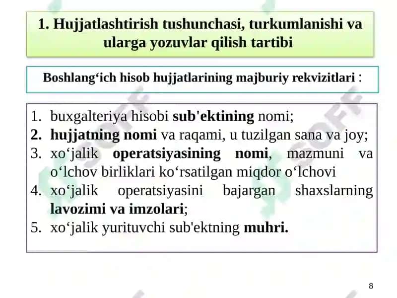 HUJJATLASНTIRISН VA INVENTARIZASIYА 8