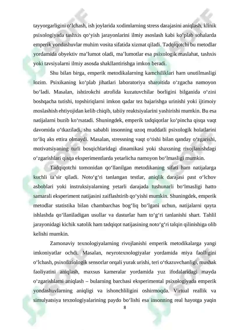 Eksperimental psixologiyada emperik metodikalarning yutuq va kamchiliklari. 8