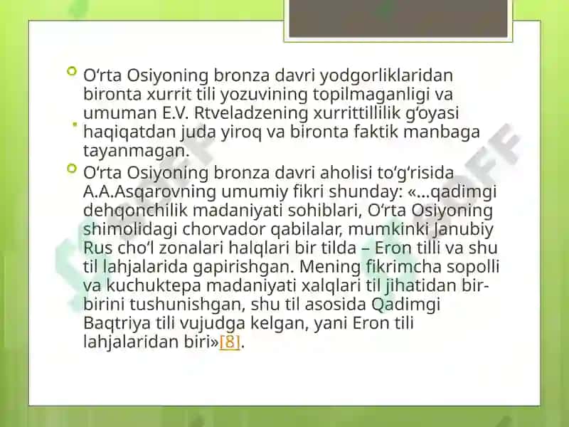 Òrta OSIYONING DASHTI HUDUDLARI BRONZA DAVRI MODDIY MADANIYATI 8