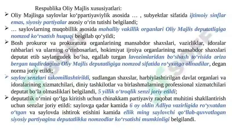 O‘zbekiston Respublikasi Oliy Majlisi Konstitutsiyaviy Maqomi 8