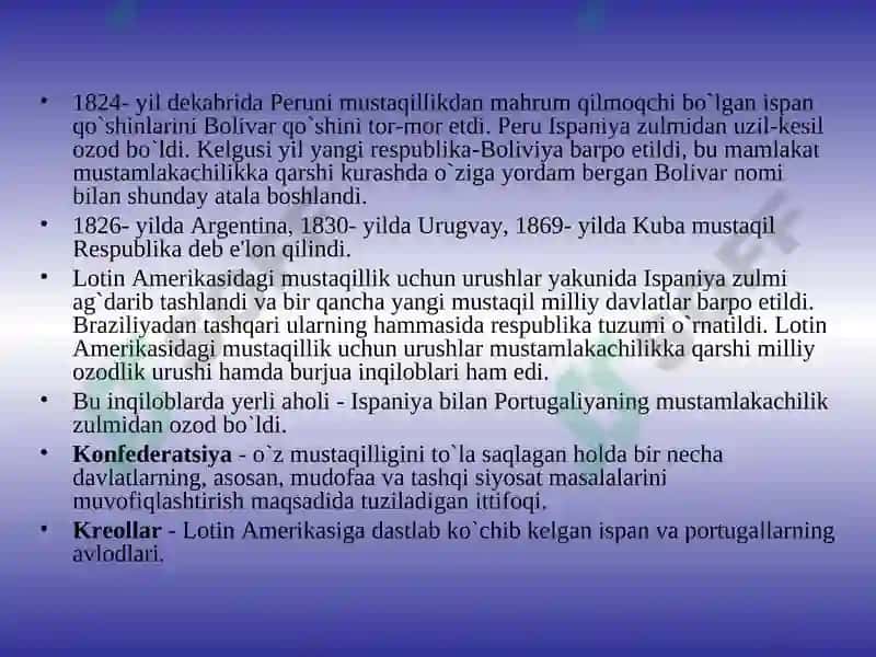 Lotin Amerikasi va Afrika Mamlakatlarda Milliy Ozodlik Kurashlari 8