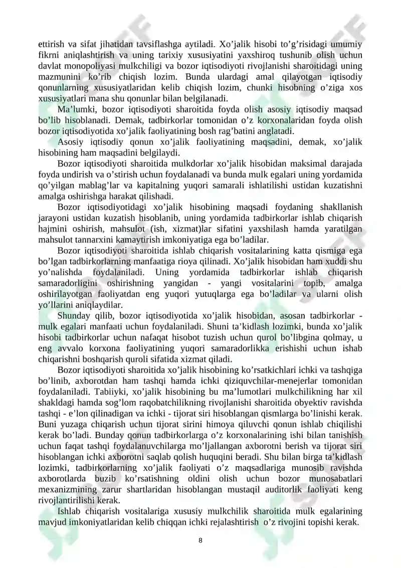 Moliyaviy va boshqaruv hisobi 8