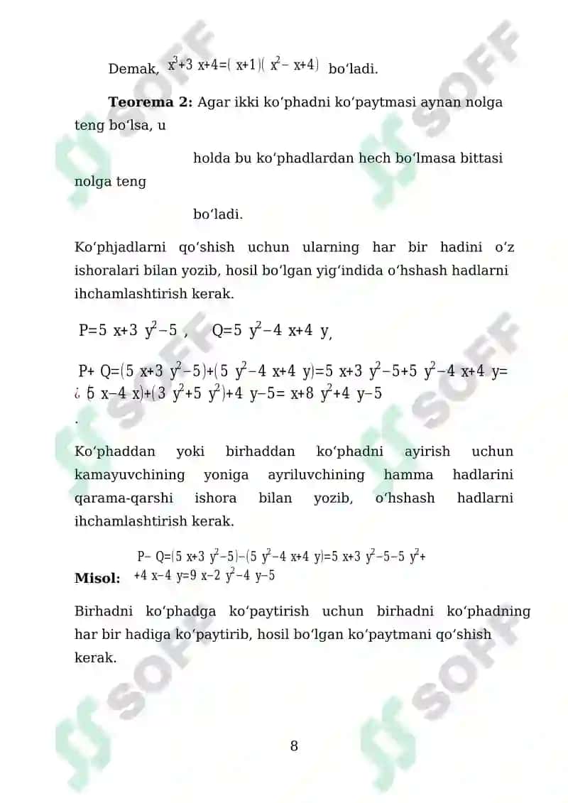 Ko‘phadlar va ular ustida amallar 8