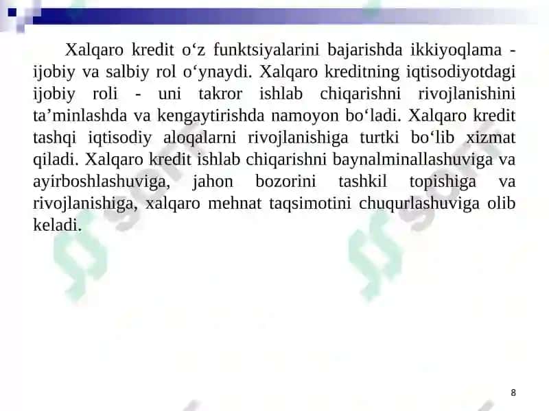 Xalqaro kredit munosabatlari 8