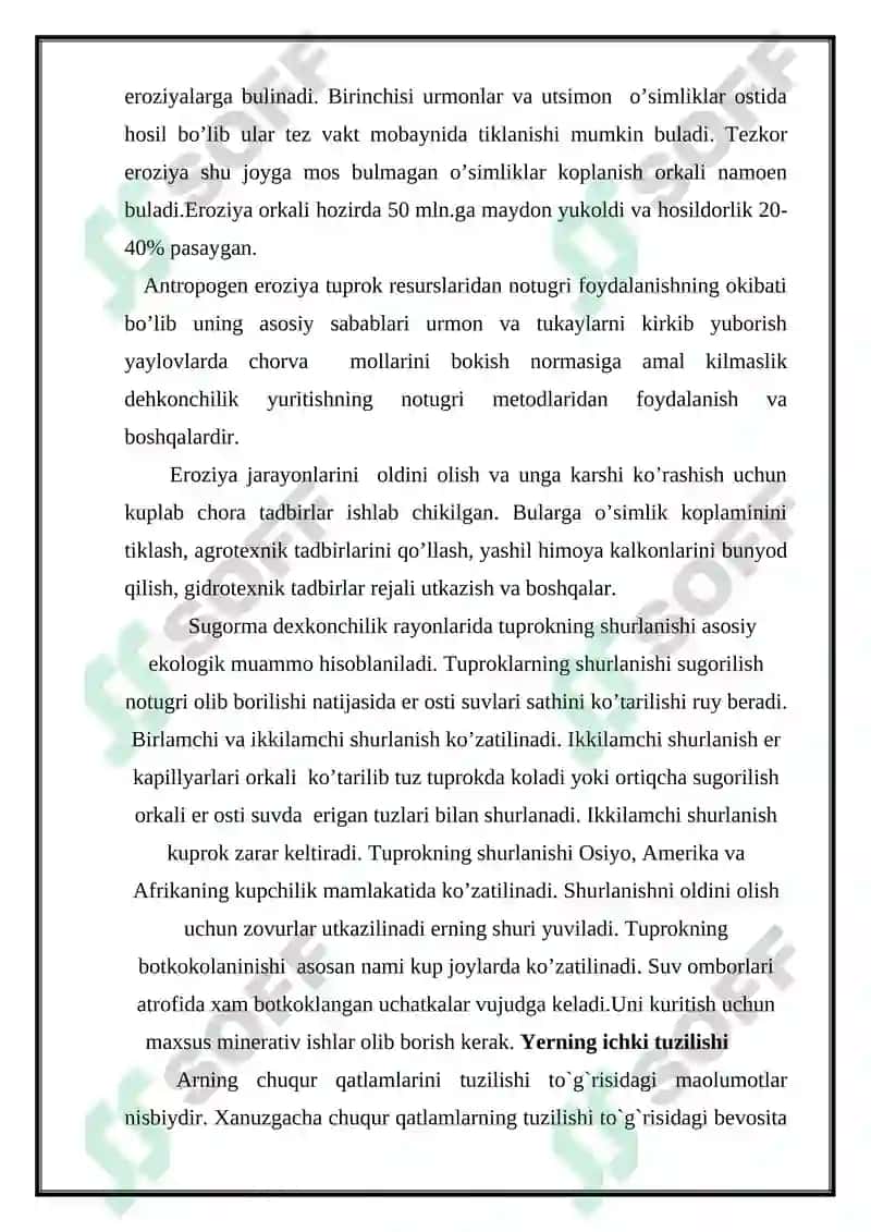 Litosfera: Tuproqlar turlari va vazifalari 8