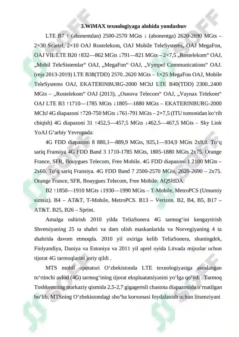 MOBIL TARMOQLAR: 3G, 4G (WIMAX VA LTE) VA 5G TEXNOLOGIYALARI. 8