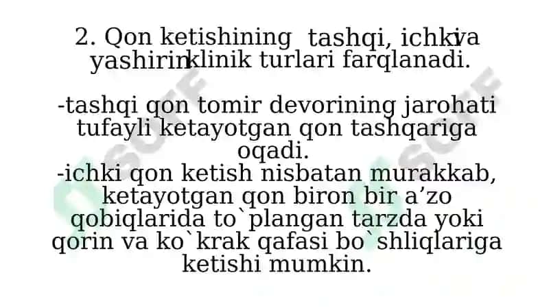 Qon ketish turlari.Qon ketishini to`xtatish usullari 8