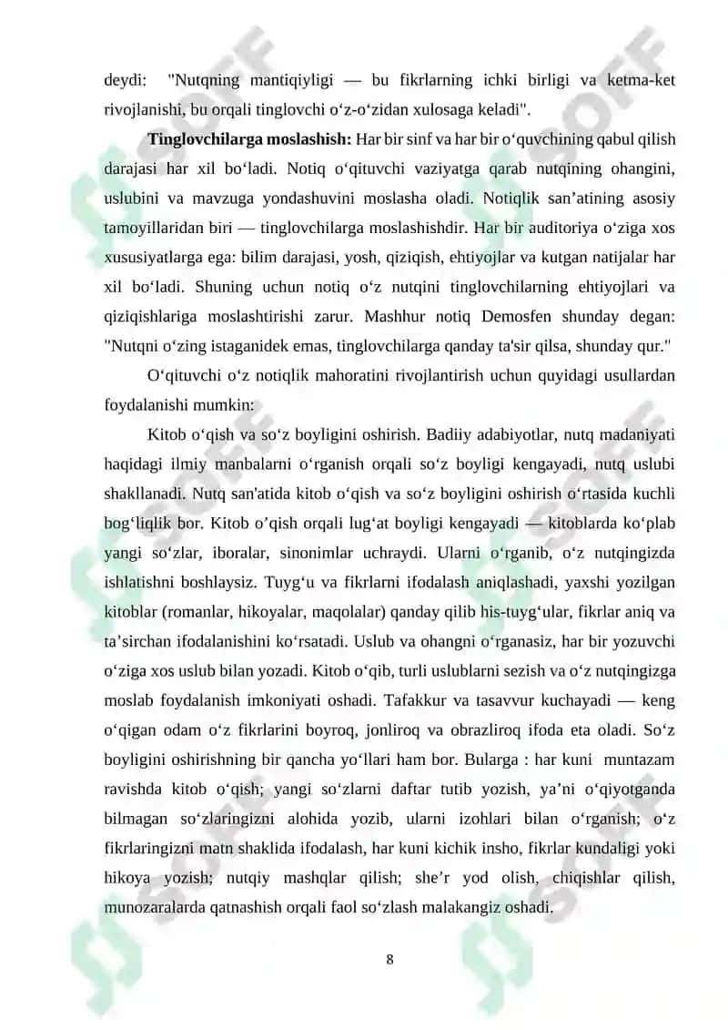 O’QITUVCHINING NUTQ MADANIYATI VA NOTIQLIK SAN’ATI 8