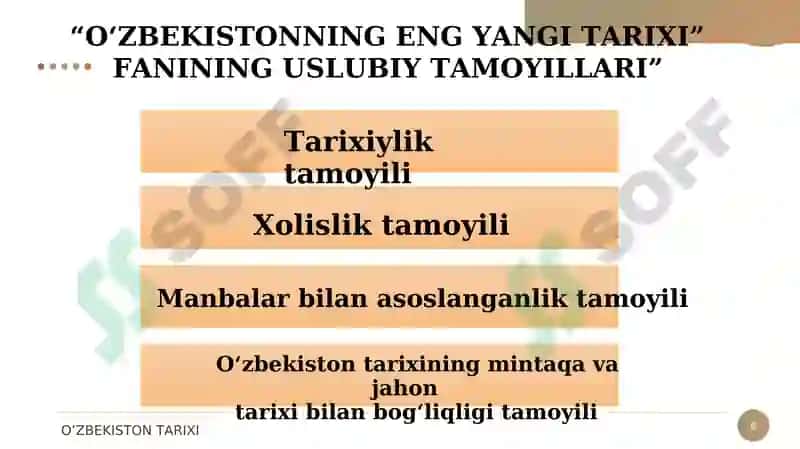 KIRISH. “O‘ZBEKISTONNING ENG YANGI TARIXI” O‘QUV FANINING PREDMETI, MAQSADI VA VAZIFALARI, NAZARIY-METODOLOGIK TAMOYILLARI. 8