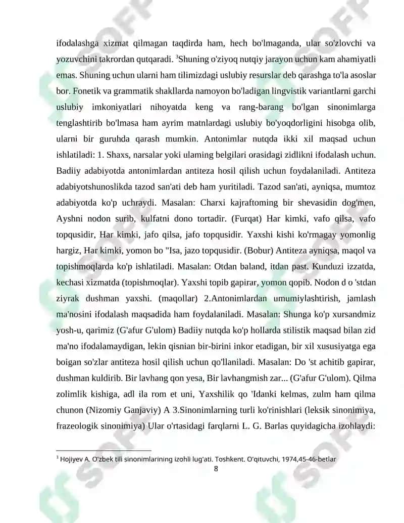 O'zbek tilshunosligida sinonimiya hodisasi kurs ishi 8