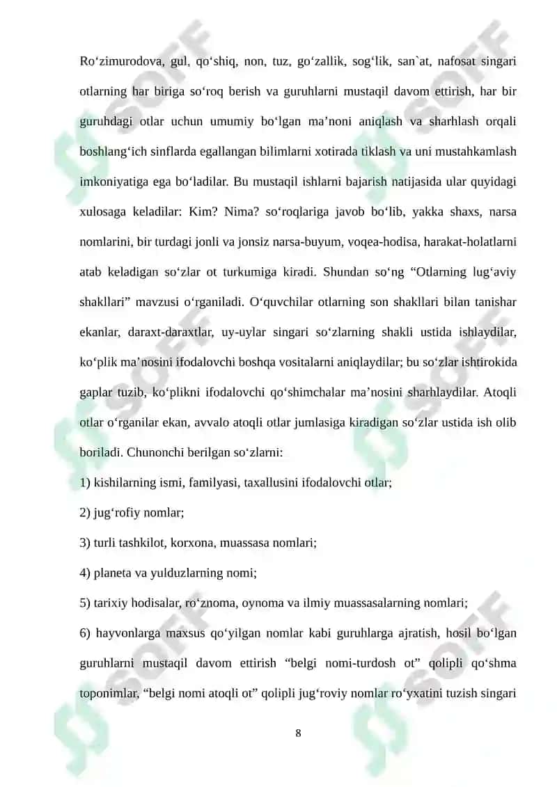 OT SO’Z TURKUMINI O’RGANISH 8