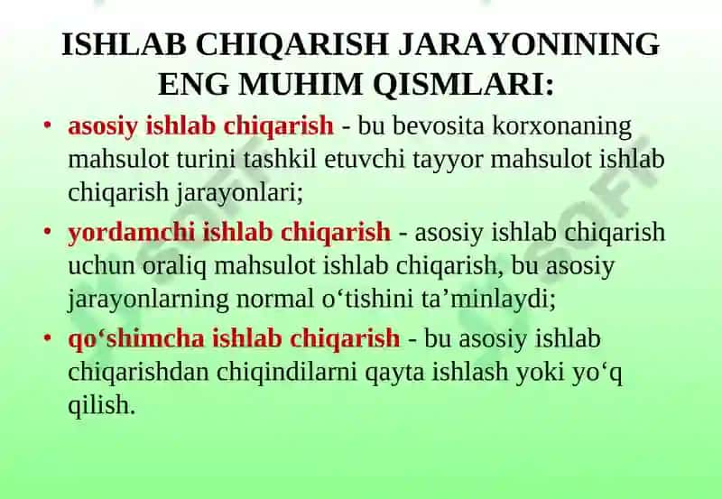 VI- MAVZU.KORXONADA ISHLAB CHIQARISHNI TASHKIL ETISH 8