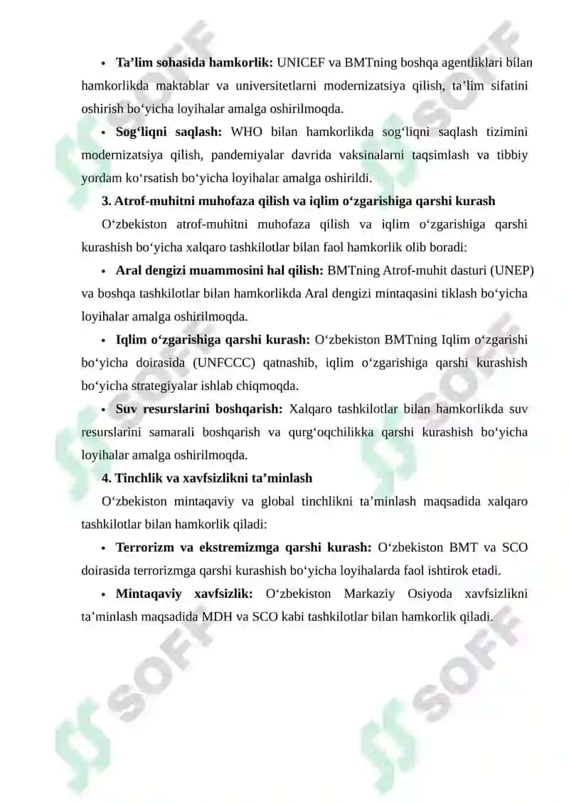 O'ZBEKISTONNING XALQARO TASHKILOTLAR BILAN ALOQALARI 8