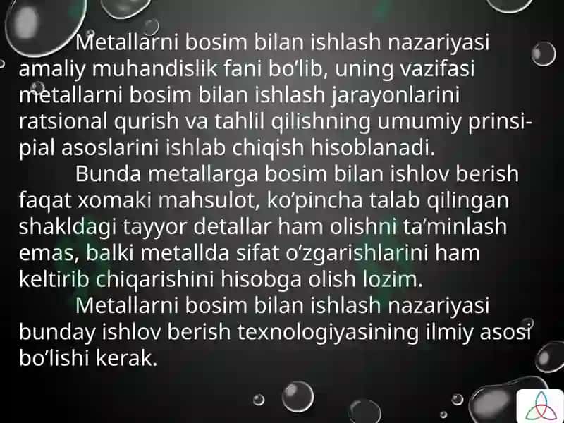Metallarni bosim bilan ishlash nazariyasi 8