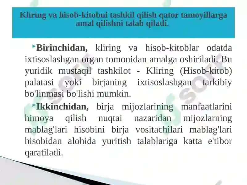 Birja bozorida kliring va hisob-kitoblar 8
