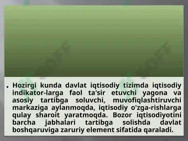 BOZOR IQTISODIYOTI SHAROITIDA DAVLATNING IQTISODIY ROLI VA VAZIFALARI 8
