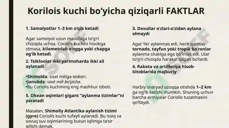 Korilois kuchi (Coriolis force) 8