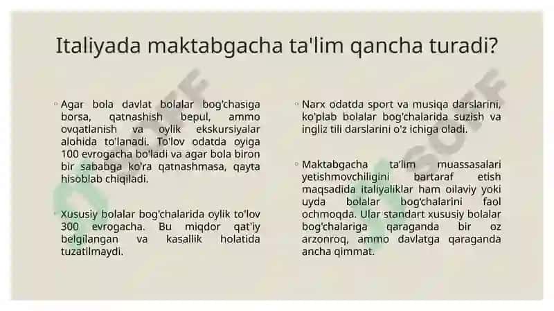 Italiya maktabgacha ta’lim tizimi 8