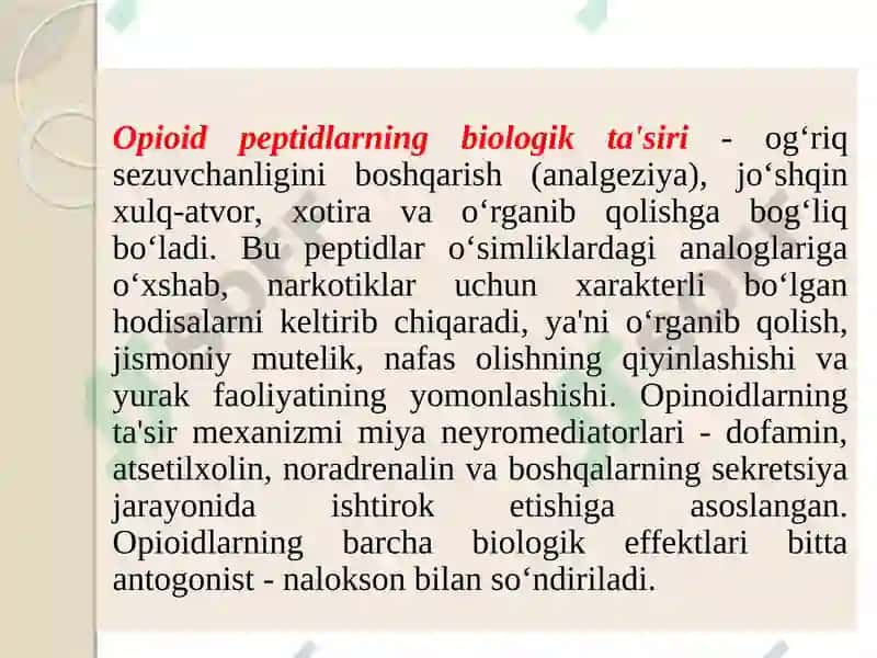Peptidlarning biologik vazifalari 8